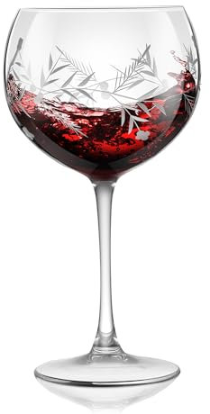 Joeyan 700ML Grande Copas de Vino Tinto O Blanco, Transparente Copa de balón de Vidrio Relieve de Floral, Copas Gin Tonic para Cócteles, Regalos para Fiesta de Aniversario de Boda,Navidad,Cumpleaños