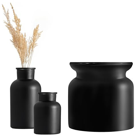 Giessle® 3er Vasen Set Tischdeko in schwarz matt Tischvase Blumenvase Deko Glasvase