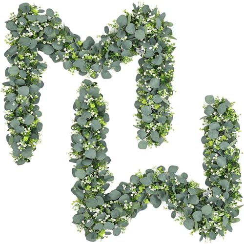 Künstliche Girlanden Eukalyptus, 1,8m, 2 Stück Eukalyptus Girlande, Künstliche Girlande Pflanze, Pflanze HängepflanzeKünstliche Girlanden Eukalyptus mit Weidenblättern, für Wanddekoration,Blume, Bogen