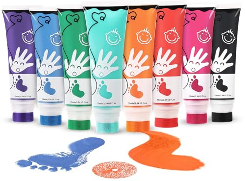 TOGOU2S Washable Paints for Kids, 8 Colors 75ml Kids Painting Set, Paint Sticks for Children, Toddler Painting Set, Finger Paints, Baby Safe Paint with Sponge, Arts and Crafts for Kids Age 3