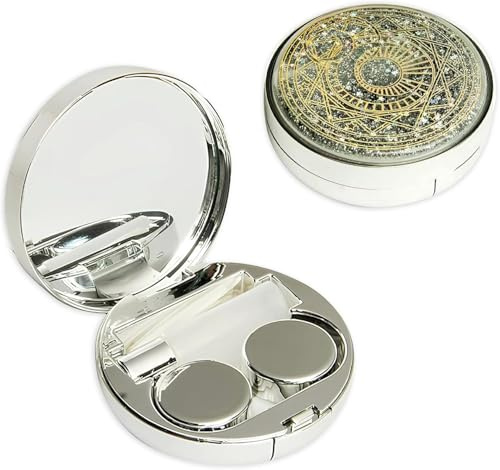 Venus Boite Lentilles de Contact Galaxie - Étui avec Miroir, Flacon, Pince & Ventouse - Rangement Hygiénique & Accessoires pour Lentilles Souples & Rigides - Magic Argenté