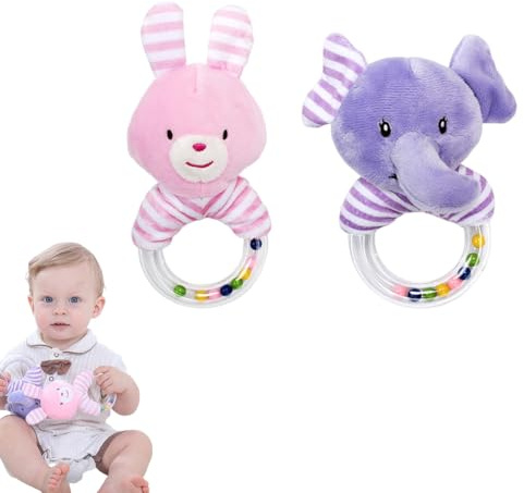Sonajero de peluche con forma de animal de dibujos animados para bebés de 0 a 3 meses, juguetes para recién nacidos, juguetes sensoriales, regalos adecuados para niños y niñas de 3, 6, 9 y 12 meses.