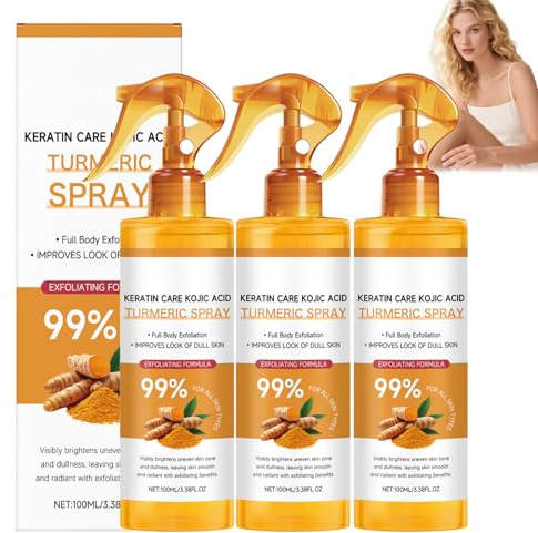 Gurkmeje Exfolierande Kroppsspray, Peel shot gurkmeje spray, Keratin Care-formel, Ljusnar & Utjämnar Hudton, Glattnar & Uppfriskar, Bärbar Verktygsfri, Resvänlig, För alla hudtyper, 100 ml (3 ST)