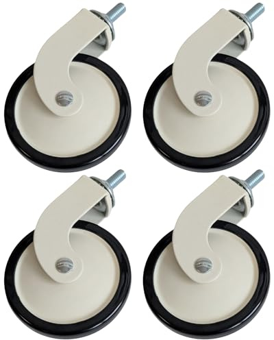 Gedotec Möbelhjul av vit metall | Set 2 × hjul med broms 2 × hjul utan broms | Ø 73,5 mm | styrhjul med 8 mm hållare | 48 kg lastkapacitet | gummihjul | inkl. islagsmutter M8