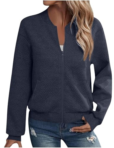 Generisk dam casual sport sweatjacka långärmad bomullsjacka elegant enfärgad sweatshirt utan huva sportjacka full dragkedja fritidsjacka bekväm lätt övergångsjacka jeansjacka dam