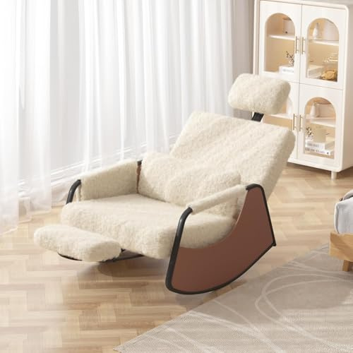 YODOLLA Rocking Chair Nursery Armchair with Footrest Cream Teddy Fleece