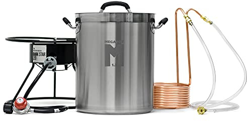 Northern Brewer Brewhouse Ignition Pack: Dark Star Burner 2.0, 8 Gal. Stainless Steel Megapot 1.2 Kettle, Copperhead Immersion Chiller - Brew Kettle Set
