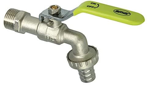 Amig - Rubinetto da Giardino per Tubi Flessibili - Ingresso a Parete per Tubi Flessibili da 1/2 e Adattatore da 3/4 - Rubinetto per Irrigare Giardini - Filettatura di Fissaggio - Ottone Nichelato