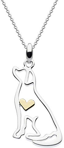 Dew Collana con ciondolo a forma di labrador con cuore dorato, 45,7 cm, in argento Sterling, simpatico e divertente ciondolo a forma di animale, Argento sterling, Nessuna pietra preziosa