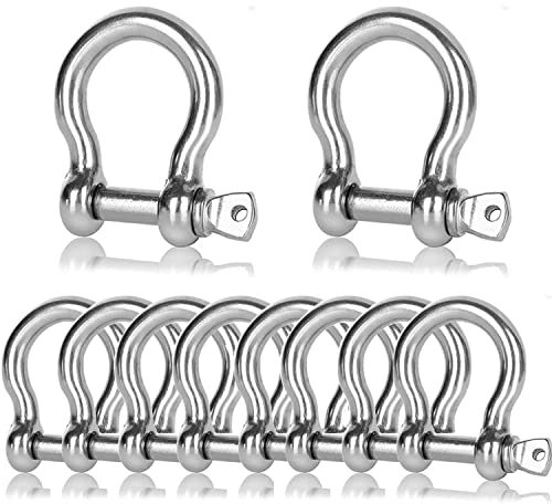 YOUNTHYE 10 PCS Clevis Shackle 3/8 Anchor Shackle Stainless Steel M10 Screw Shackles 3/8 Inch Chain Shackles Heavy Duty Screw Pin Shackle for Anchor, Towing, Off Road Recovery