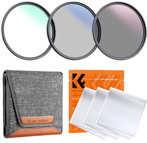 K&F Concept 58mm UV/CPL/ND Lens Filter Kit (3 Pieces)-18 Multi-Layer Coatings, UV Filter + Polarizer Filter + Neutral Density Filter (ND4) + Cleaning Cloth+ Filter Pouch for Camera Lens (K-Series)