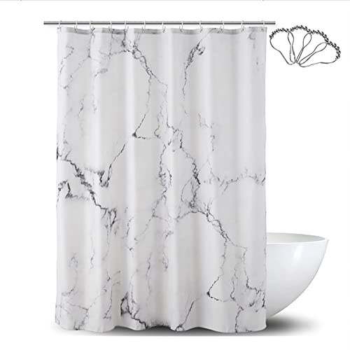 DeKeLaiFu Fabric Marble Shower Curtains for Bathroom Mould Proof Resistant with Steel Hooks, Gray and White Shower Curtain Marble Design with 3D Crack Bathroom Decor, Heavy-duty Waterproof, 180x180cm