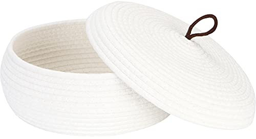 Sea Team Eleganter runder Baumwollseil-Aufbewahrungskorb mit Deckel - Multifunktionaler Organizer für Snacks, Handtücher uvm. - Ideal für Ihr Zuhause, 13 x 5.5 Zoll (Groß,Flach,Weiß)