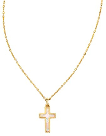 Kendra Scott Cross Pendant Necklace for Women, Fashion Jewelry, Gold-Plated, White Opal