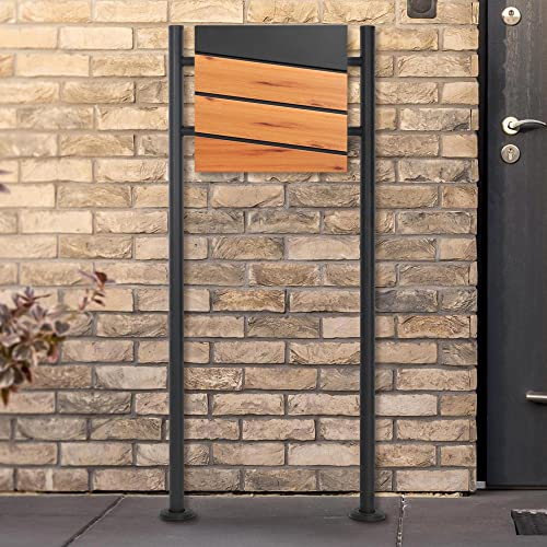ECD-Germany Cassetta Postale da Esterno 37 x 36,5 x 11 cm in Acciaio Antracite/Aspetto Legno Buca delle Lettere Moderna con Scomparto Porta Giornali Riviste incl. 2 Chiavi e Supporto Stand Piedistallo