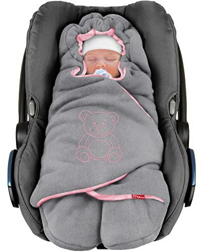 BYBOOM Einschlagdecke für Babyschale, Kindersitz und Kinderwagen, Universal Babydecke für Herbst und Winter, Warme Kuscheldecke mit Füßen für mehr Bewegungsfreiheit, Schützt Ihr Baby bestens vor Kälte