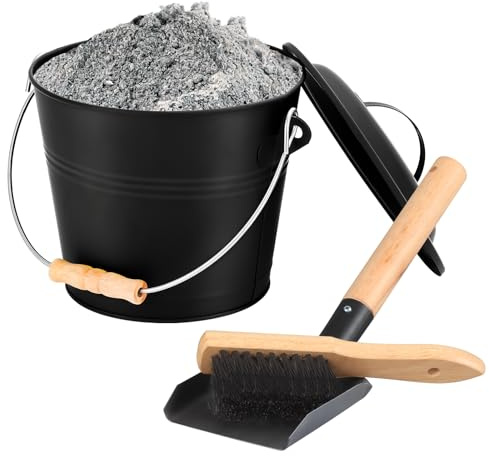 FEED GARDEN Fireplace Tools Set, 1.5 Gallon Mini Ash Bucket with Lid, Shovel, Heat-Resistant Brush & Screwdriver, Heavy Duty Galvanized Iron Ash Cleaning Tool Set, Compact 7.5 x 8.8 x 6.4”, Black