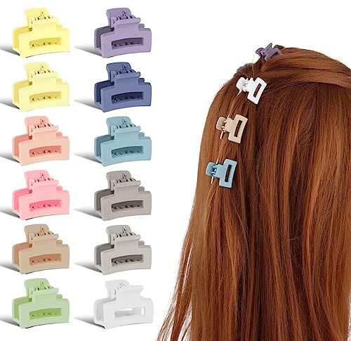 WLLHYF 12 Stück kleine, langlebige Mini-Haarklammern, rutschfeste Backenklammern mehrfarbige 90er-Jahre-Haar-Accessoires für Frauen, dünnes dickes lockiges Haar für Mädchen Studenten(Mehrfarbig Matt)