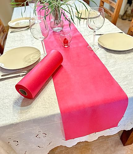 NATUARTE, Tischläufer Fuchsia Rosa, Vlies Tischläufer, Deko Tischband, 25 Meter x 30 Zentimeter, Tischdekoration,Dekor Taufen Kommunionen Hochzeit Geburtstage, Rolle, Farbe Fuchsia Rosa
