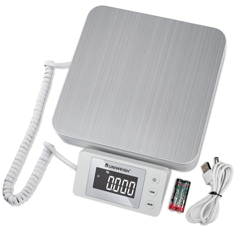 UNIWEIGH Digitale Postwaage, Paketwaage 88lb/0.1oz, Versandwaage mit Tara und LCD-Anzeige, Postwaage für Pakete und kleine Unternehmen, Postwaage mit USB-Kabel und 2X AAA-Batterien