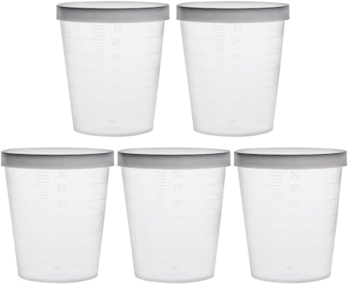Recogwood Lot de 10 gobelets gradués en plastique transparent réutilisable avec couvercle pour cuisine, bricolage, peinture, médicaments, 30 ml