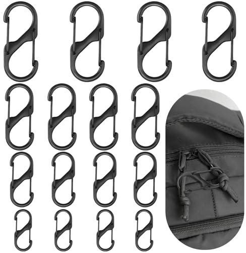 Lot de 16 fermetures éclair pour sacs à dos, antivol, fermeture éclair détachable, clips double face, petits clips de fermeture éclair, mousqueton de déconnexion pour voyage (4 tailles) 16 Pcs Zipper