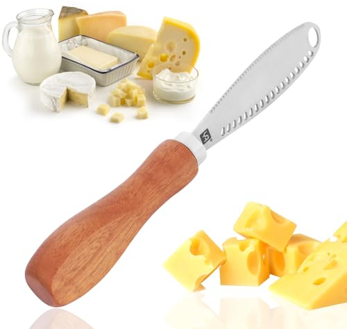 SuerZaro Butter Knife Spreader, 3-in-1 Stainless Steel Butter Curler with Non-Slip Wood Handle, Multi-Function Cheese Spreader Knives Easy Spread for Butter Cheese Jams Jell, Zaro2539