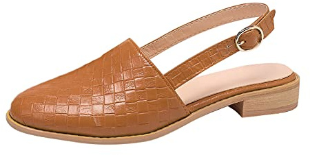 Women's Sling Back Sandals With Ankle Strap - Low Heel Closed Toe Mule Shoes, Pointed Summer Clogs, Wide Fit Plaid Comfortable Walking Footwear