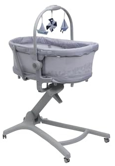 Chicco Baby Hug Pro 5-in-1, Cot, Detachable Bassinet, Recliner Chair, Baby Highchair and First Chair with Toy Bar, Adjustable Height and Backrest, Convertible, Earl Grey, 05087076400930