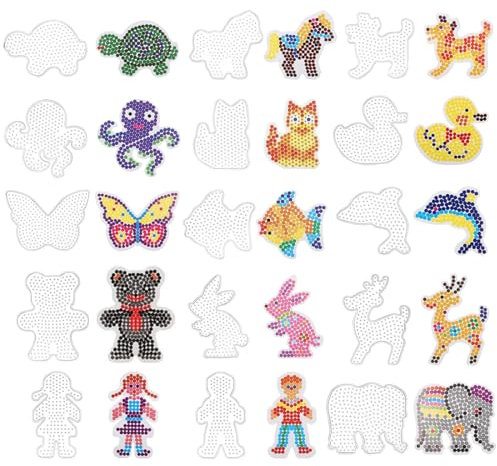 ZEPIQOR 15 Stück Bügelperlen Platten, Vorlagen für Perlen zum Basteln Steckplatten für Steckperlen mit Bügelpapier Zubehör, 15 Muster Basteln Handwerk für Kinder Geschenk Jungs Mädchen
