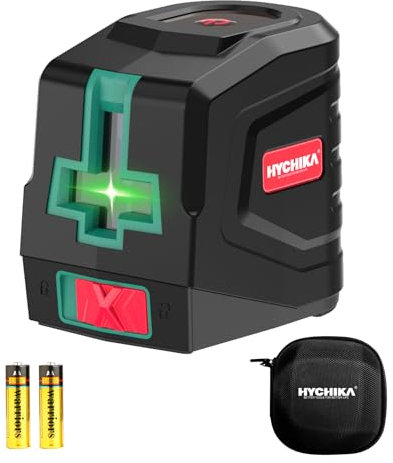 HYCHIKA Laser Level 15 M, Horizontal and Vertical Cross Line Laser with Self-Levelling and Manual Modes, Includes Carrying Pouch and 2 *AA Batteries, for Home Decoration, DIY