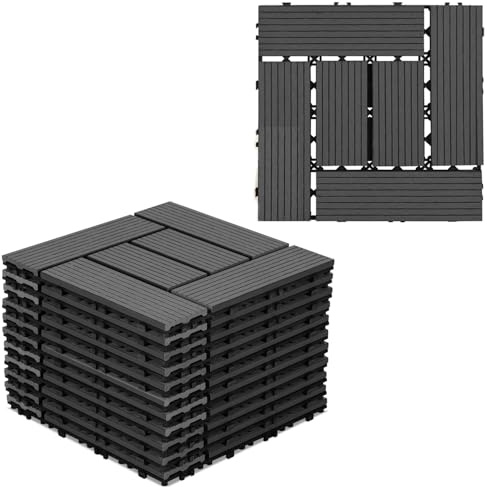 Gimisgu WPC terrassplattor, 30 x 30 cm WPC-plattor 110 set för 10 m² balkongplattor klickplattor med klicksystem, golvbeläggning för balkong terrass, väderbeständig med dränering, antracit