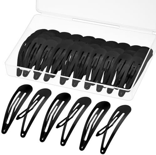 Gingbiss 50Pcs Metal Snap Hair Clips for Women, 5 cm Water Drop Hair Barrettes with Storage Box, No-Slip Hair Pins Accessories for Women Girls (Black)