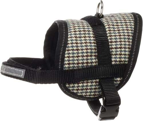 Flamingo Harnais pour Chien Eeny Meeny Bleu & Brun – Taille M - A:18-28cm B:36-46cm c:10cm x 15mm – Réglable, Léger et Sécurisé | Harnais Confortable en Nylon Résistant