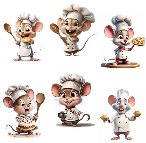 Kioiner 6 Pezzi Adesivi Murali Cucina, Topo Chef, PVC, Decorazione Murale, Adatti per Cucina, Sala da Pranzo, Soggiorno