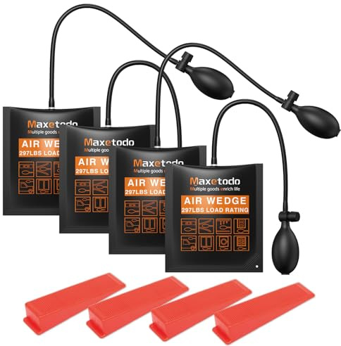 Maxetodo 4PCS Heavy Duty Air Wedge Bags for Door and Window Installation Lifts Up to 440lbs,Includes 4 Plastic Wedges,Perfect for DIY Home Repair and Professional Use
