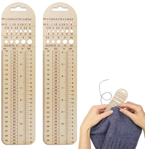 Lot de 2 règles pour chaussettes - Aiguille à tricoter sur bois - Calibre d'aiguille à tricoter avec graduation en centimètres - Outil de tricotage - Outil de tricot - Aide à la couture - Outil de