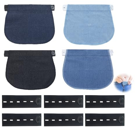 4 Pièces Extenseur Pantalon Ajustables, élastique de Maternité Extension de Ceinture Réglable avec Extension de Bouton Extenseurs de Jeans pour Les Fluctuations de Poids et Les Grossesses Précoces