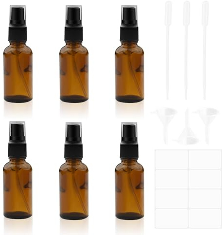 LxsNyvantic Pulverizador De Vidrio Marrón, 30ml Bote Spray Pulverizador De Vidrio，con Gotero Y Embudo,adecuado Para Aceites Esenciales, Productos Para El Cuidado De La Piel, Perfumes6Pcs