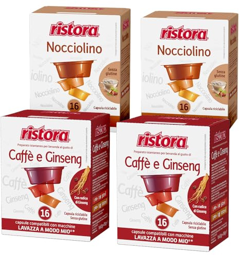 Set 64 Capsule Ristora miste per macchine ad uso domestico compatibili con il sistema A Modo Mio* 32 nocciolino 32 ginseng