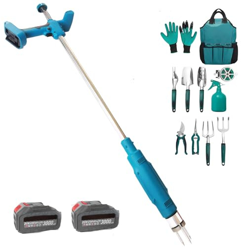 Diserbante elettrico senza fili da 21 V con 2 batterie da 3,0 Ah e ricarica rapida, strumento con manico lungo per un efficace controllo delle erbacce da giardino