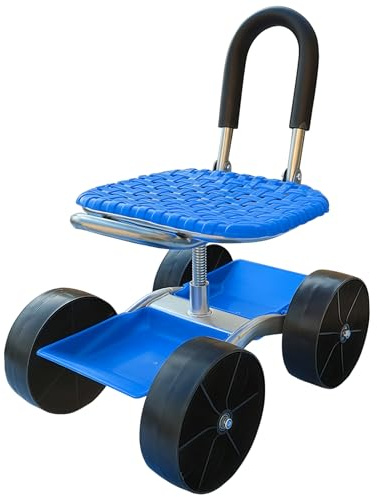 Tabouret de Jardin Mobile à roulettes pivotant 360°, Hauteur réglable | avec poignée et bac de rangement pour travaux de jardinage