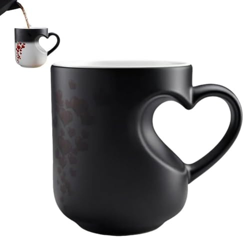 Heart-Shaped Color Changing Magic Ceramic Mug, Herzförmige farbwechselnde Tasse, Surprise Design When Filled with Hot Beverage, Lustige Farbe wechselnde Keramiktasse Geschenke für Männer Frauen