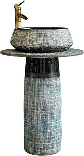 LQAIomn Ceramic Bathroom Sink Ceramics Pedestal Industrial Style, Hand-Carved Painted Retro Washbasin, Creativity Floor-Standing Column Basin 80 * 55Cm