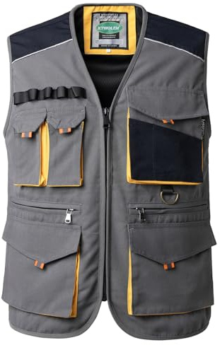 KTWOLEN Chaleco de Trabajo Multibolsillos para Hombre Chaleco Multifunción de Verano Chaqueta Sin Mangas para Carpintería, Gris, L