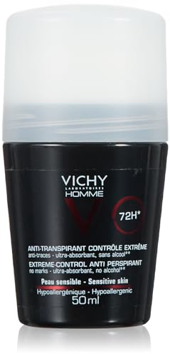VICHY Anti-Transpirant Roll-On für Männer, 72 Stunden Wirkung, Für empfindliche Haut, VICHY Homme Extreme Control, 50 ml