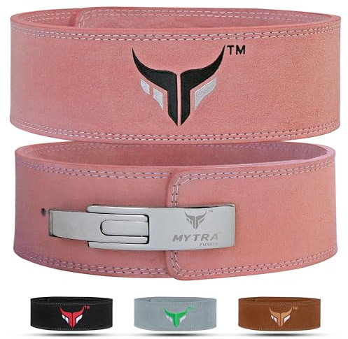 Mytra Fusion Leather Weight lifting power lifting back support belt weight lifting belt men weight lifting belt women weightlifting belt (Medium, Pink)