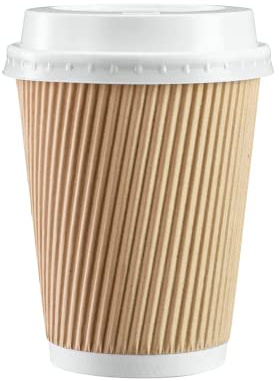 We Can Source It Ltd 25 x 16oz Ripple Brown Kraft Paper Cups - 3-PLY Disposable Insulated Coffee Cups with Secure White SIP Through Lids - Leak-Proof Durable Paper Cup for Tea, Coffee & Hot Beverages