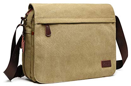 Kono Sac Bandoulière en Toile pour Homme, Vintage Sac Messenger Ordinateur Portable, Besace Homme Sacs d'épaule Sacoche Messager pour L'école Voyages Pêche Camping Travail Loisirs,13 inchs (Kaki)