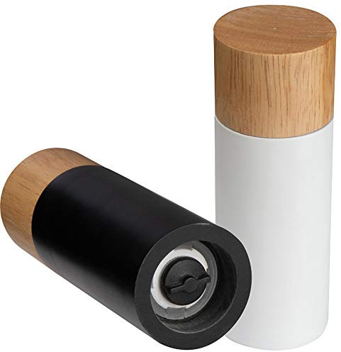 Salz- und Pfeffermühle 2er Set aus Edelstahl mit Bambus-Verschluss – Keramikmahlwerk mit einstellbarer Körnung – Gewürzmühlen für Küche & Esstisch – Modernes Design für Hobbyköche